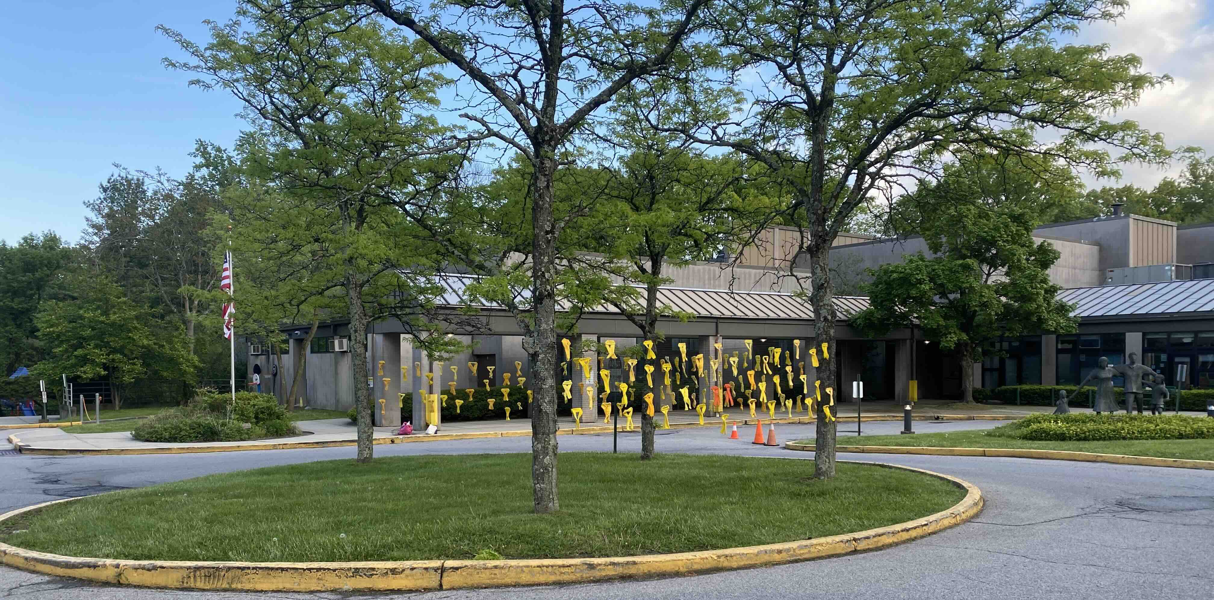 Ribbons on display outside of a building